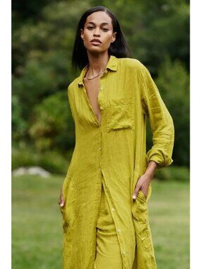 Velvet By Graham & Spencer Chartreuse Button-Down Midi Shirt Dress
